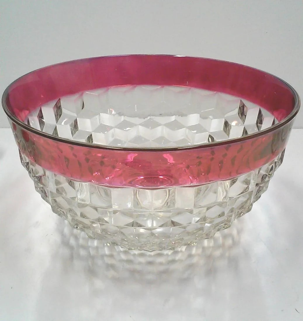 Faceted Cranberry Punch Bowl, Cups & Ladle - 14 Pieces - 3
