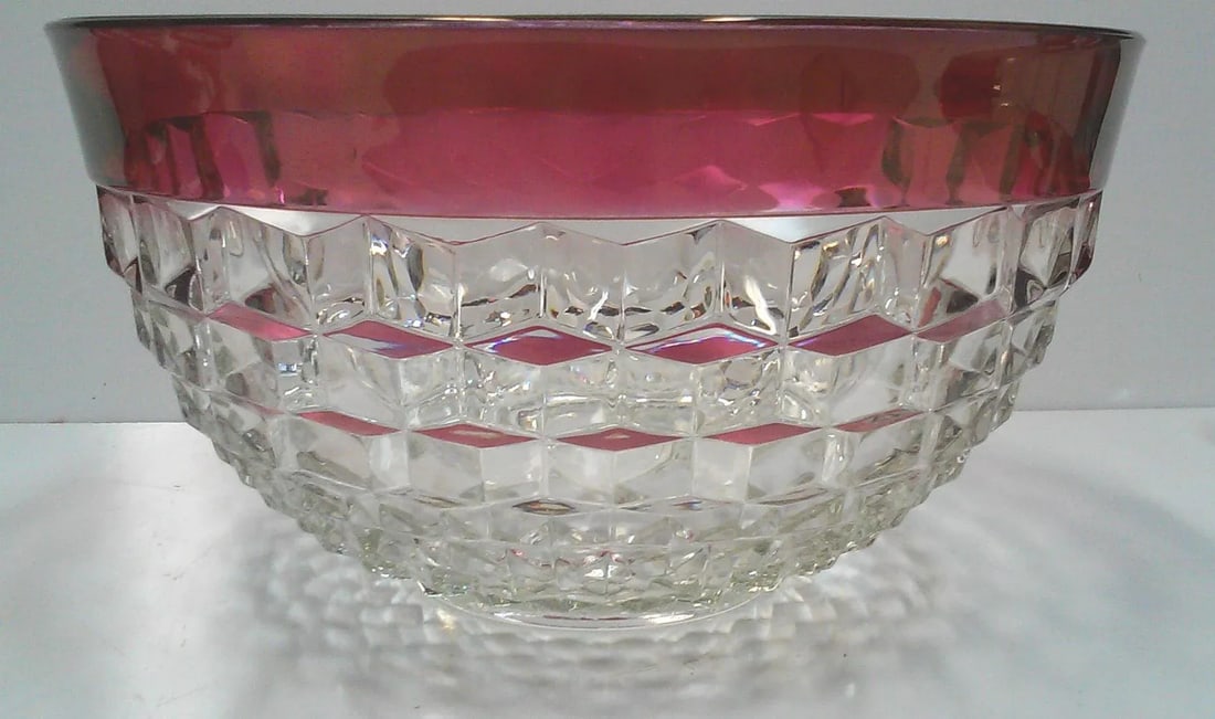 Faceted Cranberry Punch Bowl, Cups & Ladle - 14 Pieces - 4