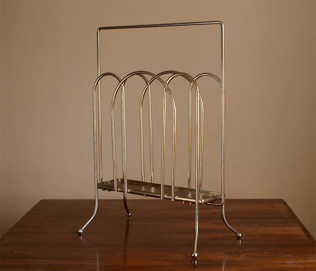 1950s Mid-Century Modern Brass Magazine Rack - 4