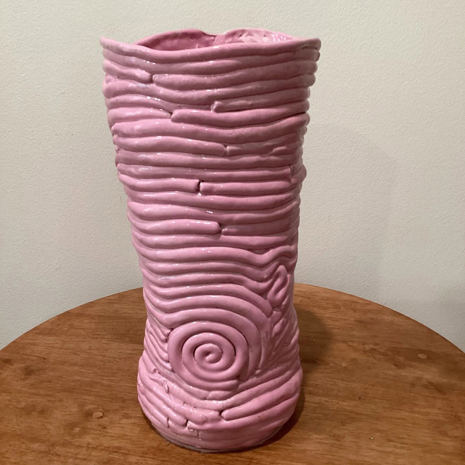 Late 20th Century Pink Wiggle Pottery Vase - 13