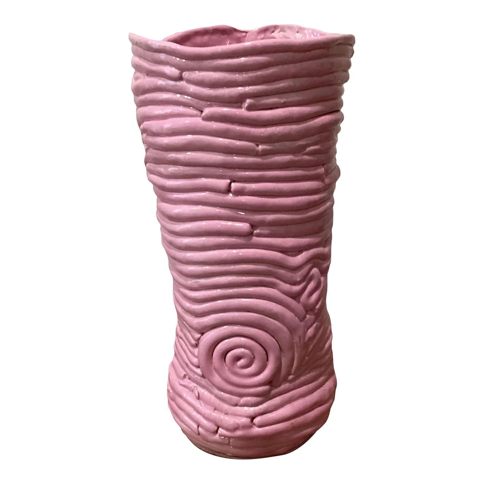 Late 20th Century Pink Wiggle Pottery Vase: Pink Wiggle Vase with Signet Artist Condition: Alterations: Original Condition Unaltered Imperfections: Some Imperfections Condition Notes: Good condition Materials & Techniques: Pottery Details: