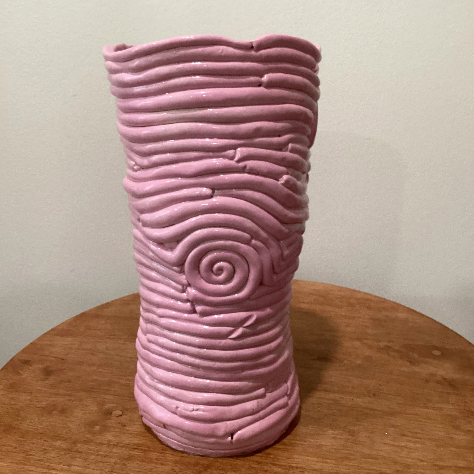 Late 20th Century Pink Wiggle Pottery Vase - 3
