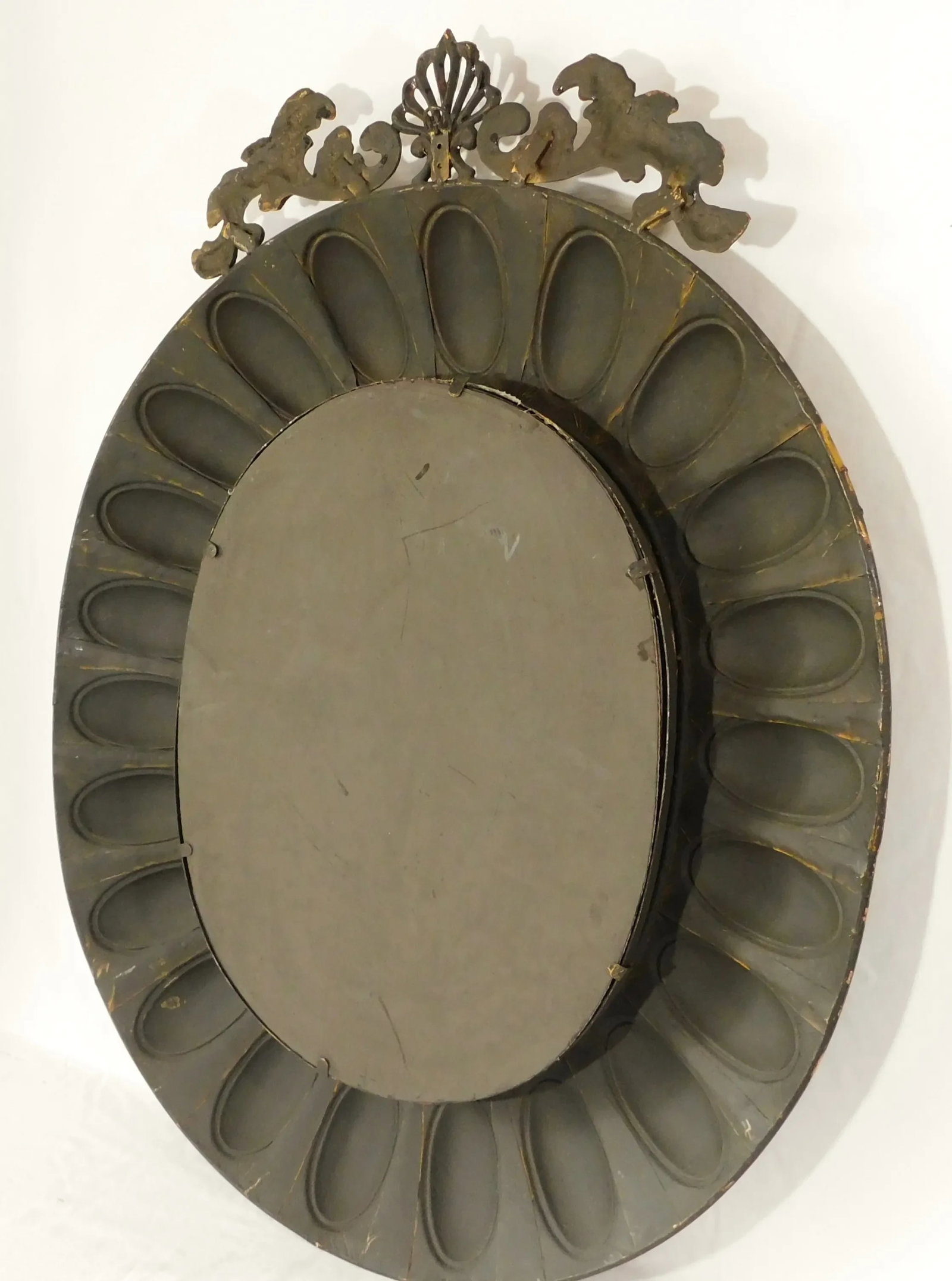 Large Vintage Late 20th Century Ornate Three Dimensional Metal Oval Hanging Wall Mirror - 10