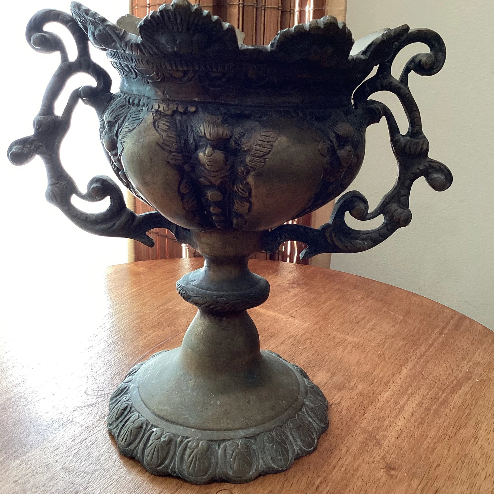 Antique 18th Century Brass Bronze French Style Goblet Urn Vase or Planter Ornate Loving Cup Anita Sp - 12