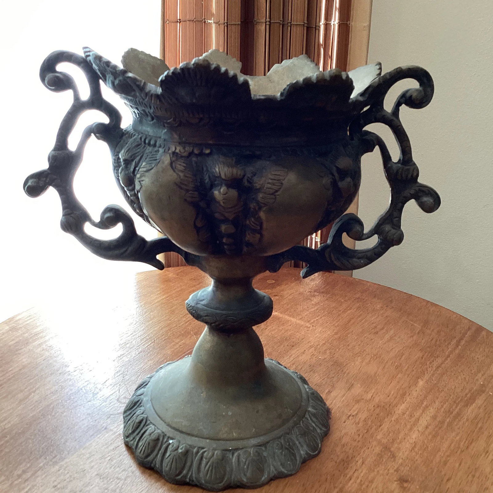 Antique 18th Century Brass Bronze French Style Goblet Urn Vase or Planter Ornate Loving Cup Anita Sp - 3