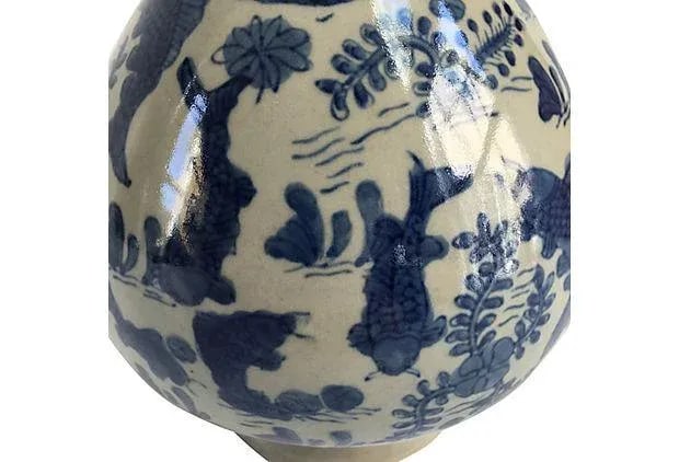 Vintage Chinese Hand Painted Celadon Koi Vase - 2
