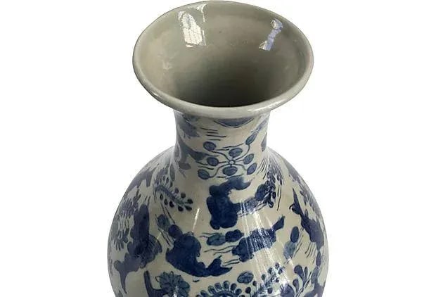 Vintage Chinese Hand Painted Celadon Koi Vase - 4