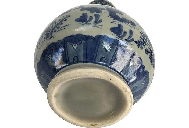 Vintage Chinese Hand Painted Celadon Koi Vase - 5