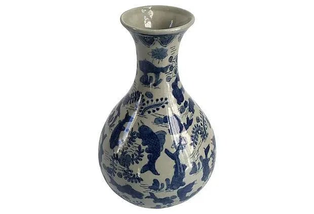 Vintage Chinese Hand Painted Celadon Koi Vase - 6