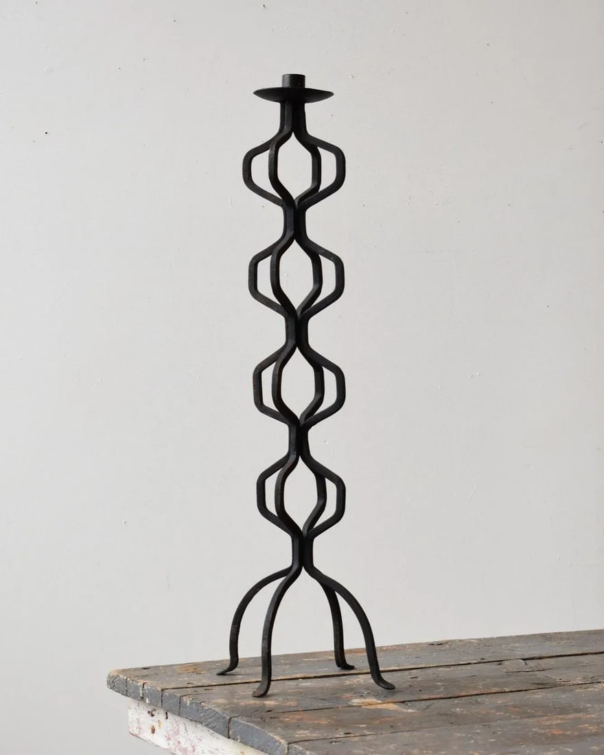 Vintage Wrought Iron Undulating Floor Candelabra, Circa 1970s - 13