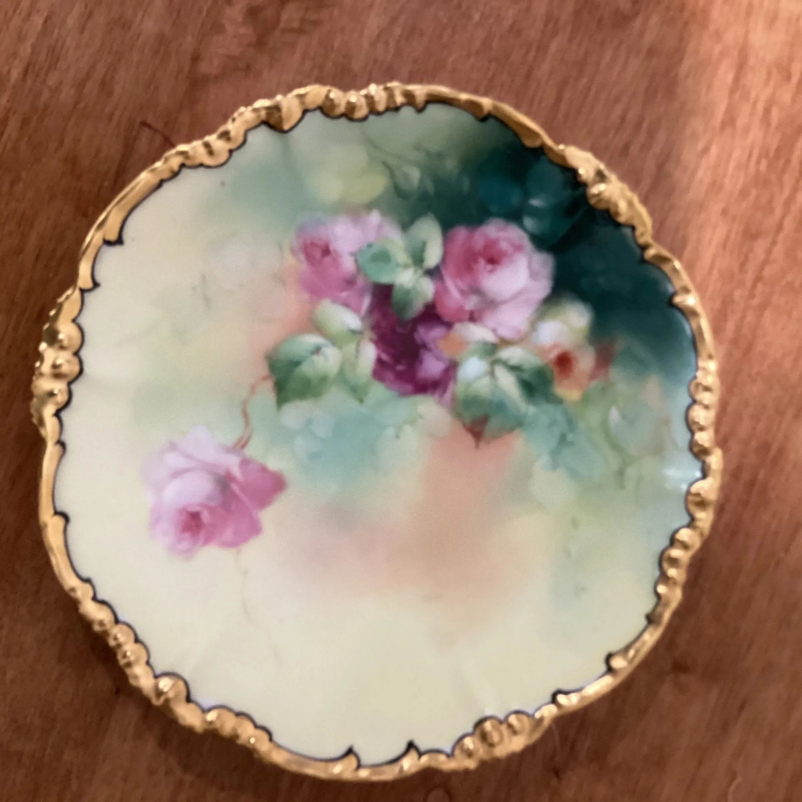 Jpl Limoges Hand Painted Pink Roses & Gold Cake Plate Circa 1900 - 13