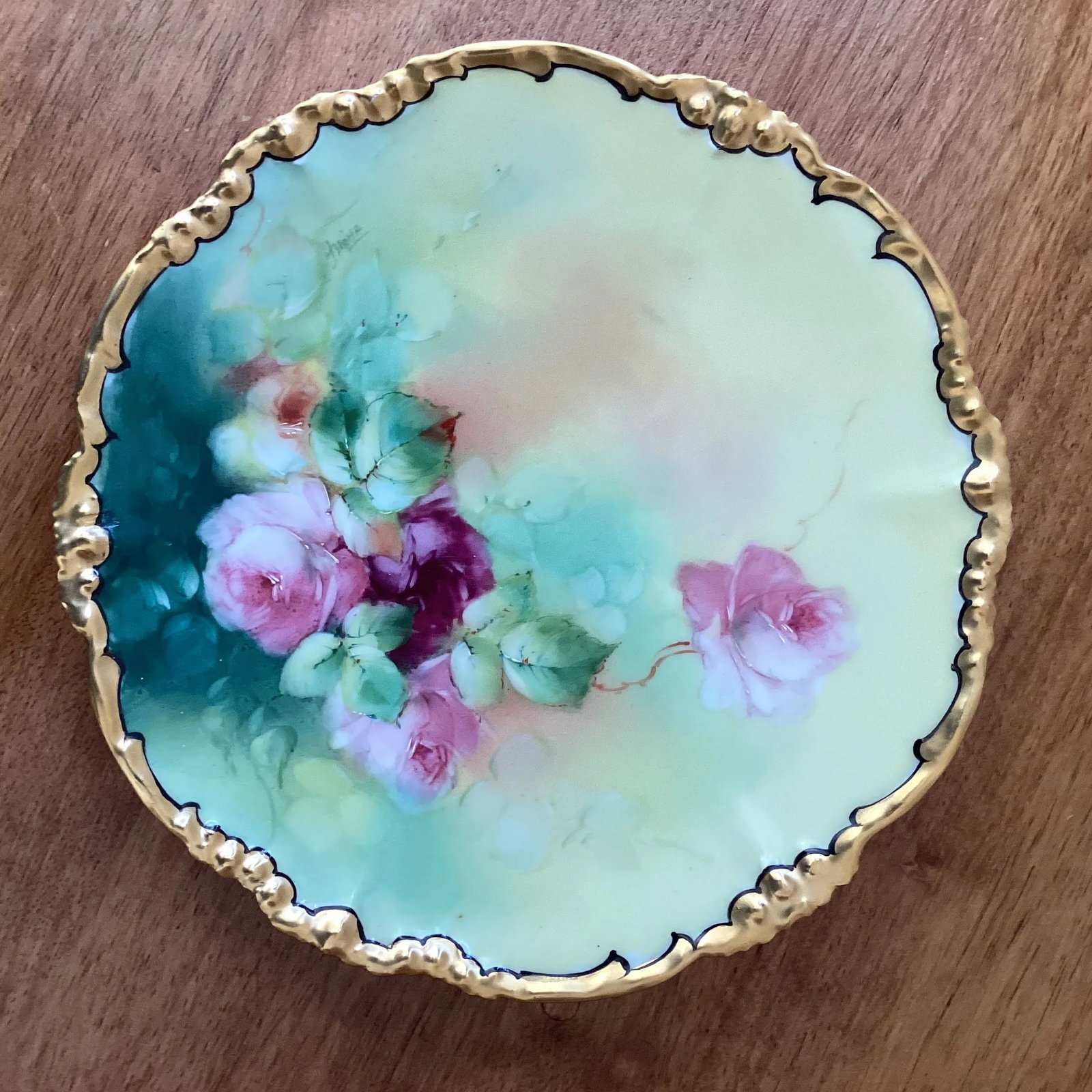 Jpl Limoges Hand Painted Pink Roses & Gold Cake Plate Circa 1900 - 4