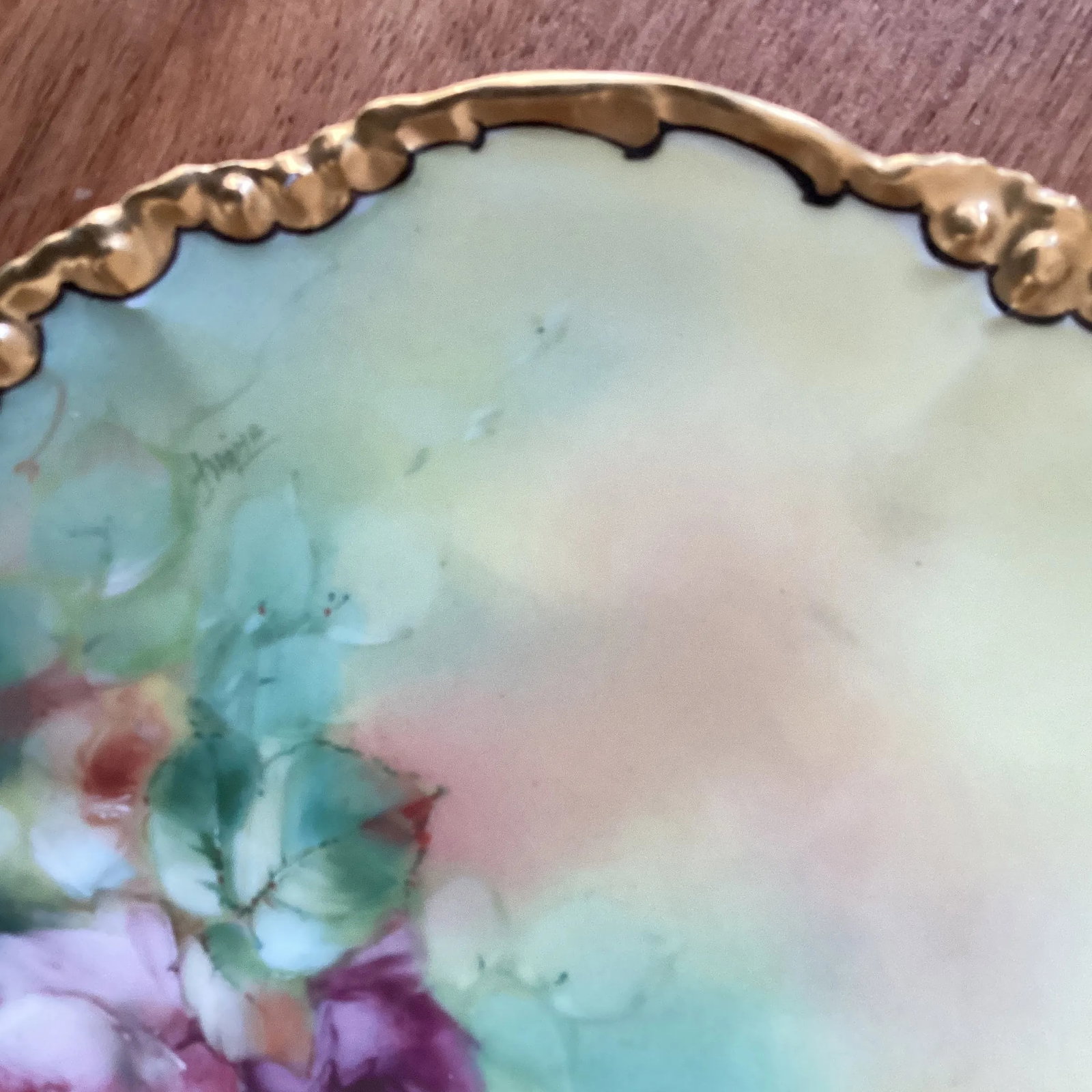 Jpl Limoges Hand Painted Pink Roses & Gold Cake Plate Circa 1900 - 5