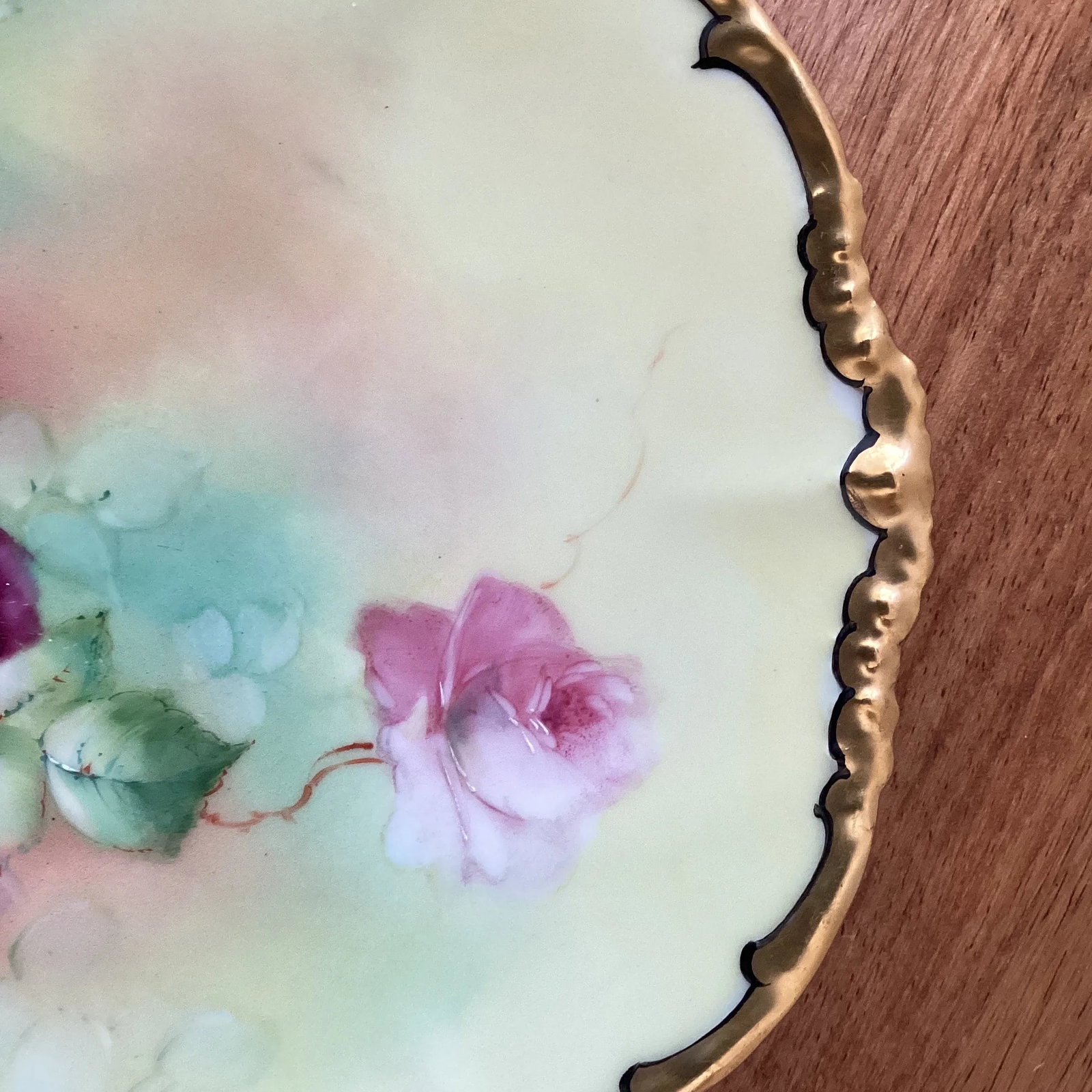 Jpl Limoges Hand Painted Pink Roses & Gold Cake Plate Circa 1900 - 6