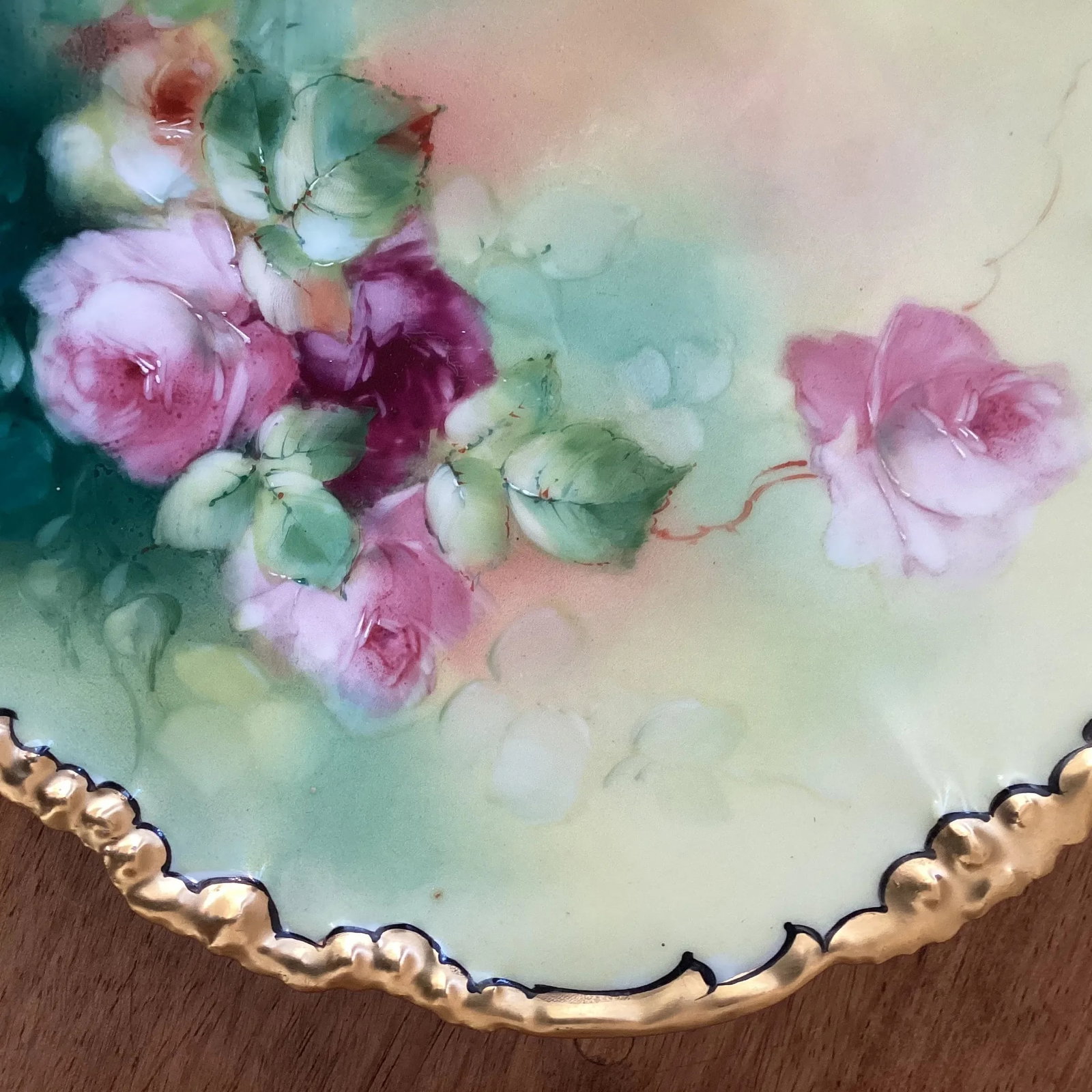 Jpl Limoges Hand Painted Pink Roses & Gold Cake Plate Circa 1900 - 7