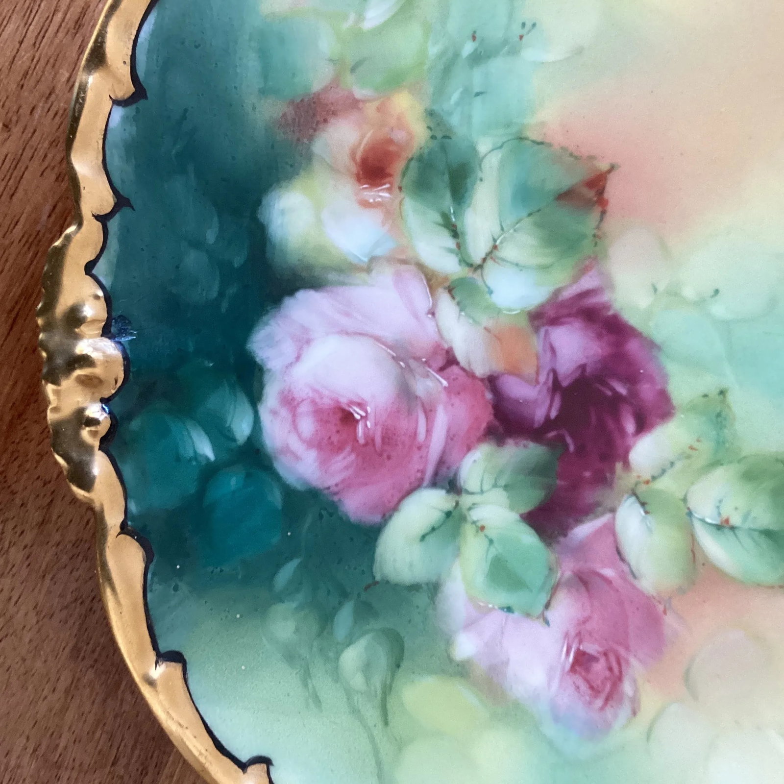 Jpl Limoges Hand Painted Pink Roses & Gold Cake Plate Circa 1900 - 8