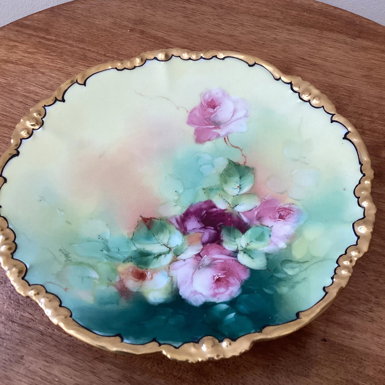 Jpl Limoges Hand Painted Pink Roses & Gold Cake Plate Circa 1900 - 9