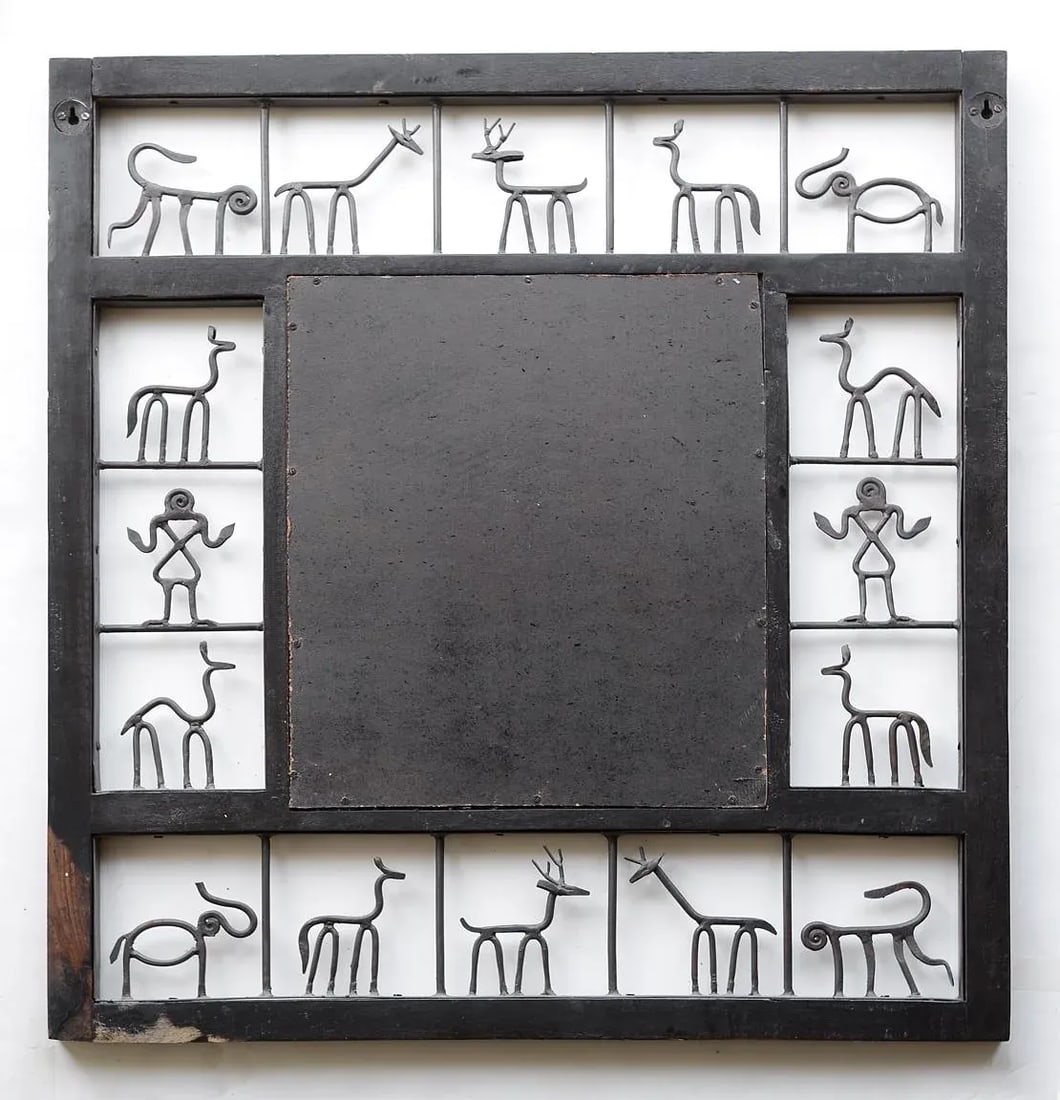 Mid-Century Frederic Weinberg Style Square Mirror With Animal Motifs - 12