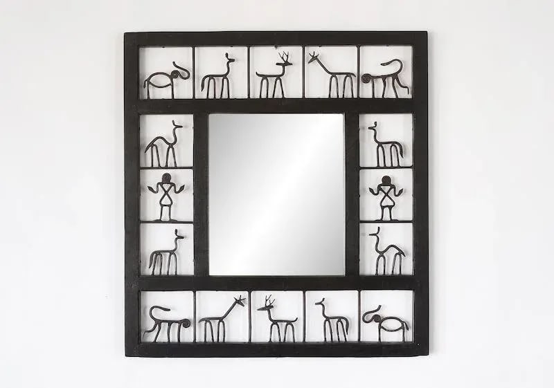 Mid-Century Frederic Weinberg Style Square Mirror With Animal Motifs - 13