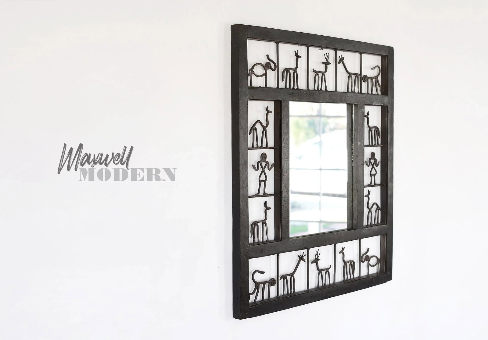 Mid-Century Frederic Weinberg Style Square Mirror With Animal Motifs - 2