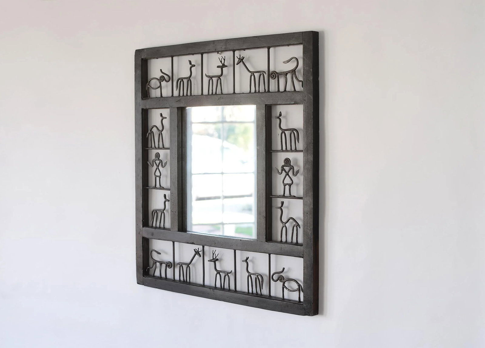 Mid-Century Frederic Weinberg Style Square Mirror With Animal Motifs - 3