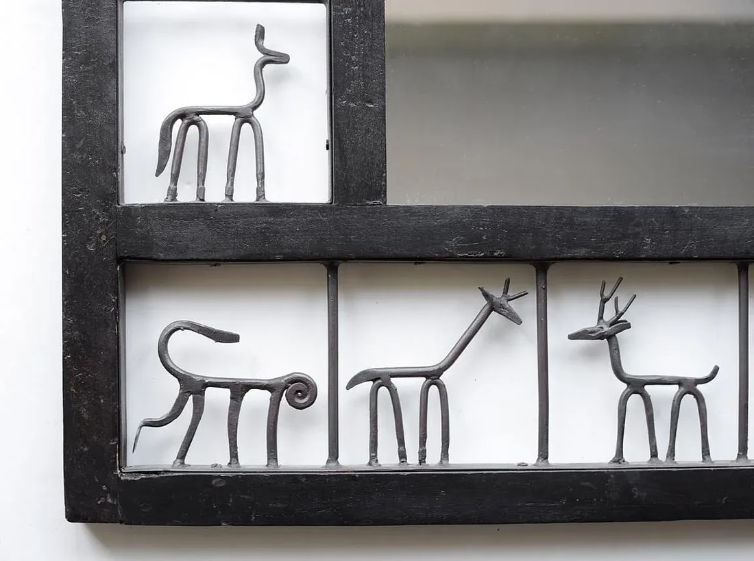Mid-Century Frederic Weinberg Style Square Mirror With Animal Motifs - 4