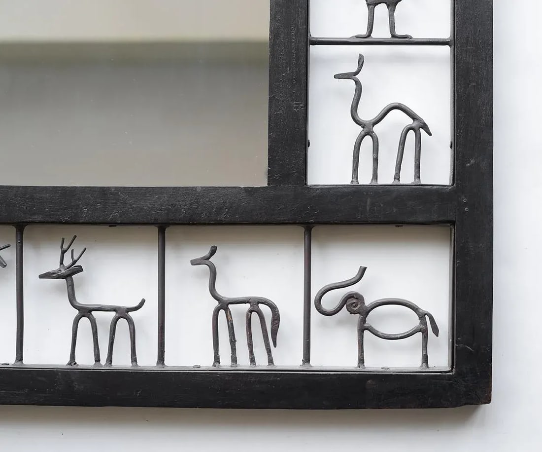 Mid-Century Frederic Weinberg Style Square Mirror With Animal Motifs - 5