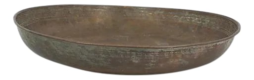 Antique Persian Copper Bowl: Antique hand-crafted copper bowl with engraved border detail, circa 19th century. No maker's mark. Light tarnish and wear. Condition: Alterations: Original Condition Unaltered Imperfections: Some