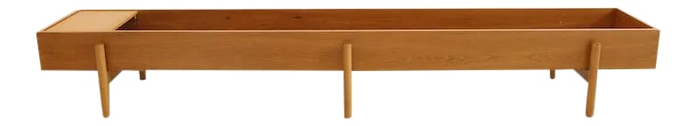 Norwegian Oak Indoor Planter: Unique mid-century planter of Norwegian design with beautiful brass detail in excellent condition. A custom piece, perfect for a long corridor or as a room divider. The piece has been refinished,