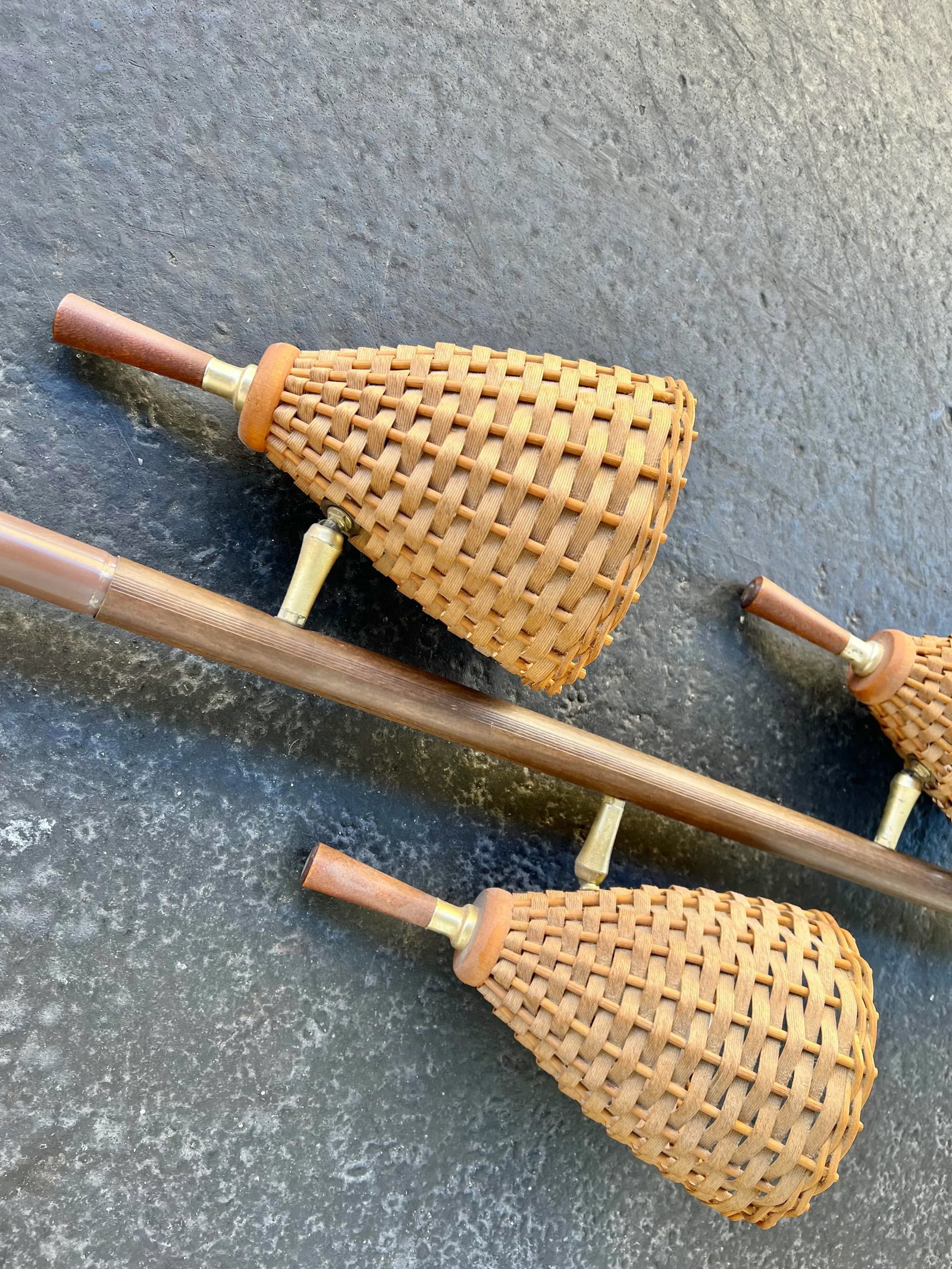 Mid 20th Century Tension Pole Floor Lamp With Wicker Shades - 6