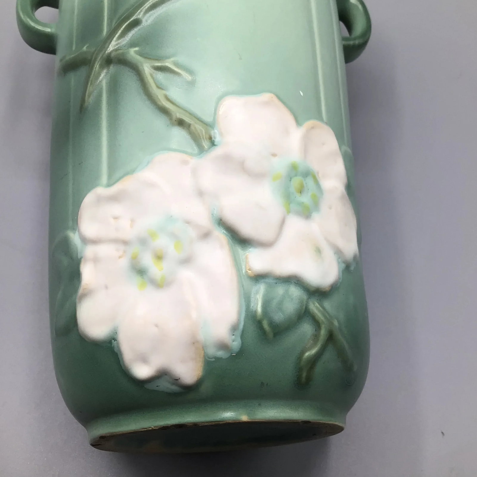Weller Pottery Wild Rose Double Loop Handled Vase - 11