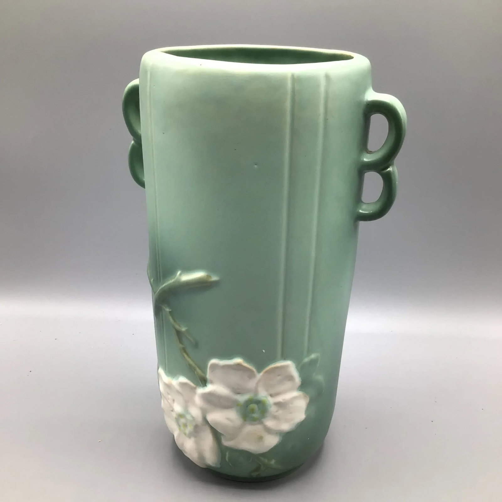 Weller Pottery Wild Rose Double Loop Handled Vase - 2