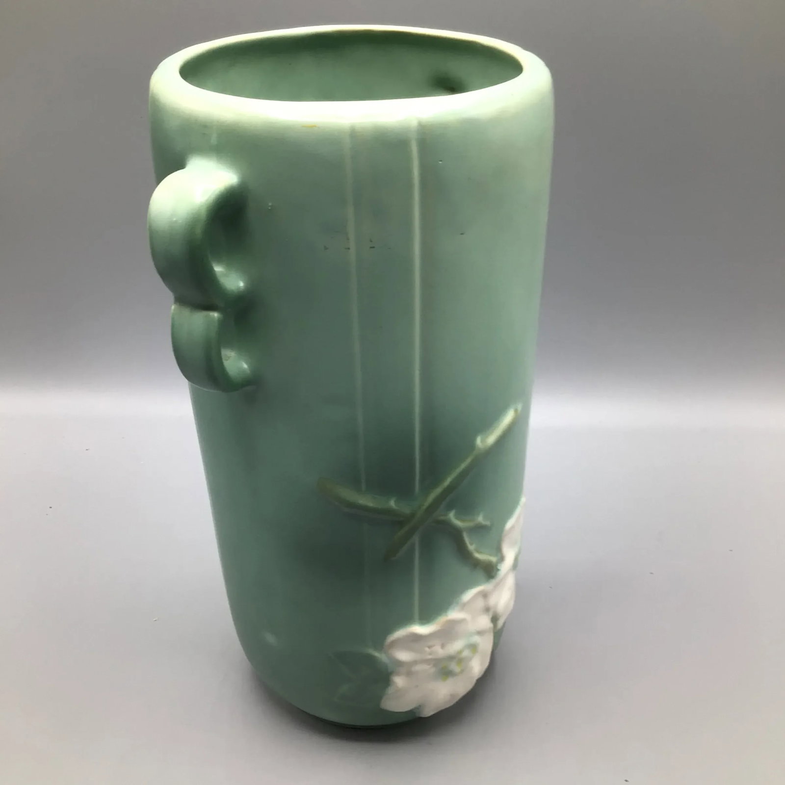 Weller Pottery Wild Rose Double Loop Handled Vase - 7