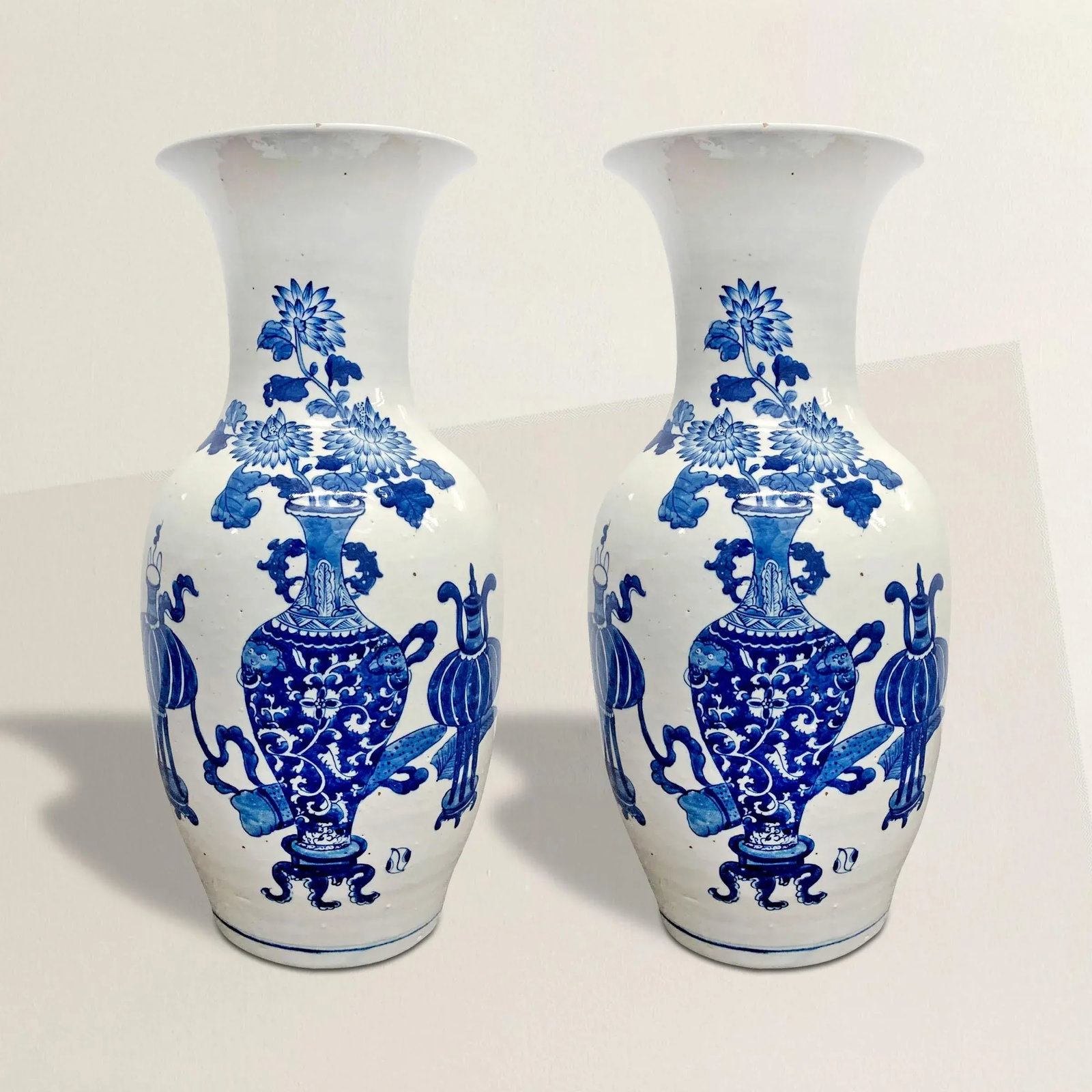 Pair of 19th Century Chinese Blue and White Vases - 2