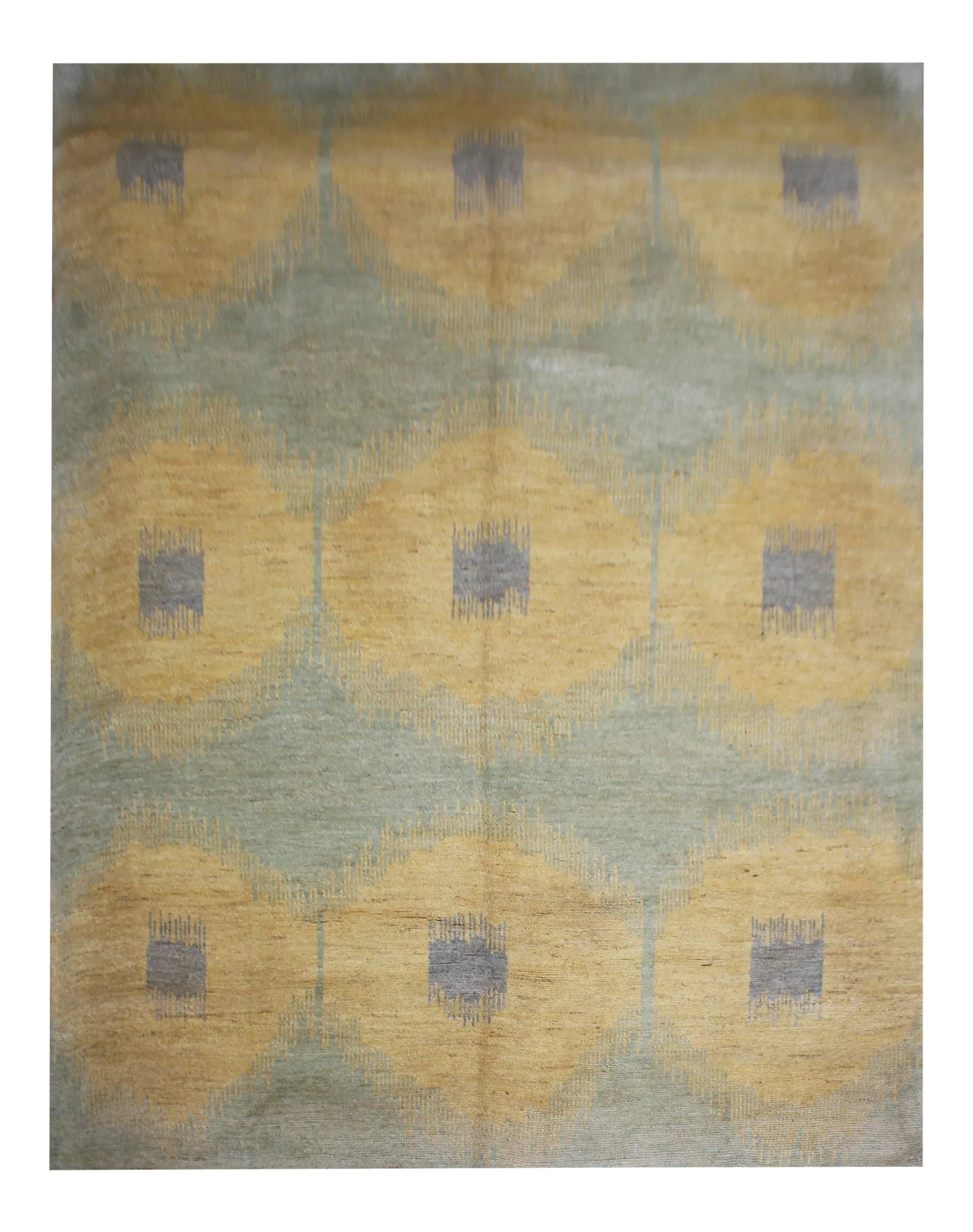 Hand Knotted Ikat Rug by Aara Rugs Inc. - 10' * 13'11'': Beautiful handmade Ikat rug, by Aara Rugs. It's a brand new rug with very modern design and colors, dyed with all natural dyes made from vegetable pigments. This extremely gorgeous rug is an eye