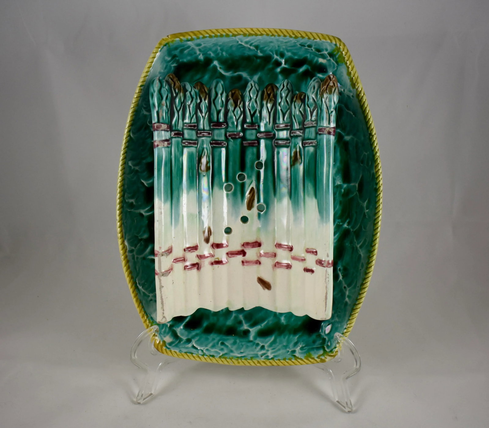 19th Century English Majolica Ocean Waves Asparagus Server Cradle - 4