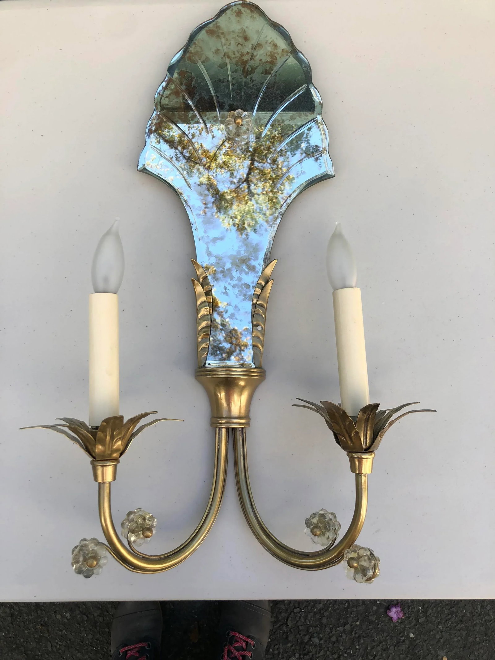 Pair of Global Views Mirror & Brass Sconces - 2
