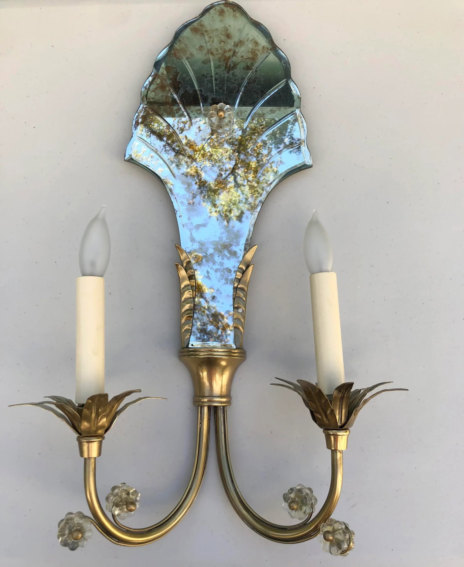 Pair of Global Views Mirror & Brass Sconces - 3