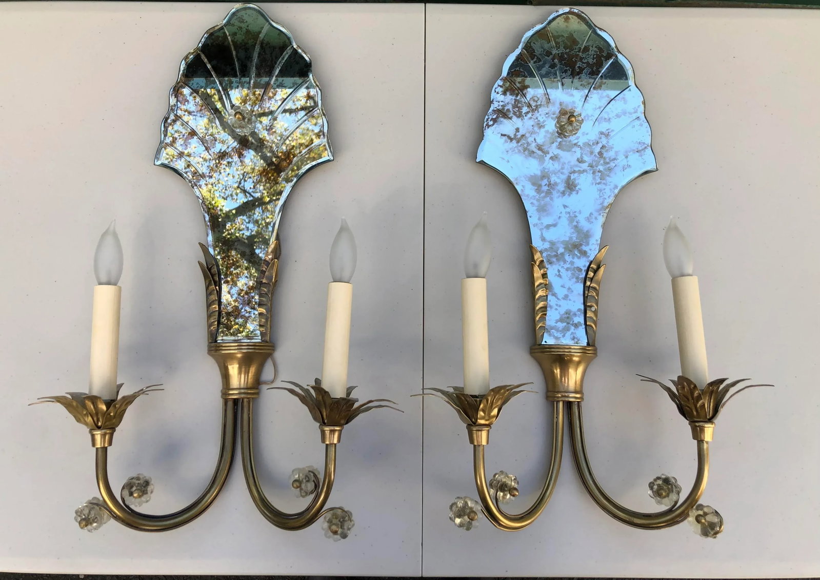 Pair of Global Views Mirror & Brass Sconces - 8