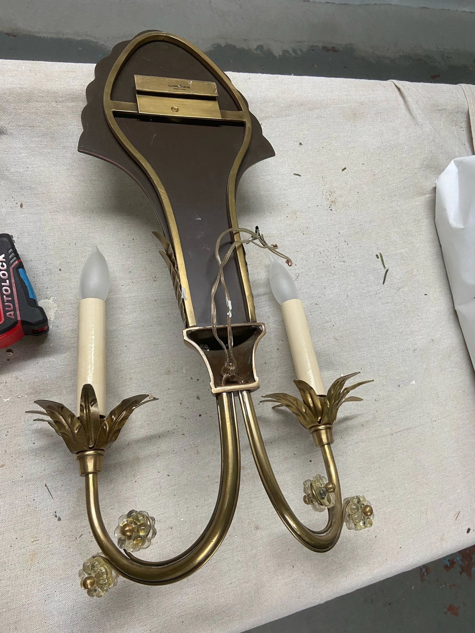 Pair of Global Views Mirror & Brass Sconces - 9