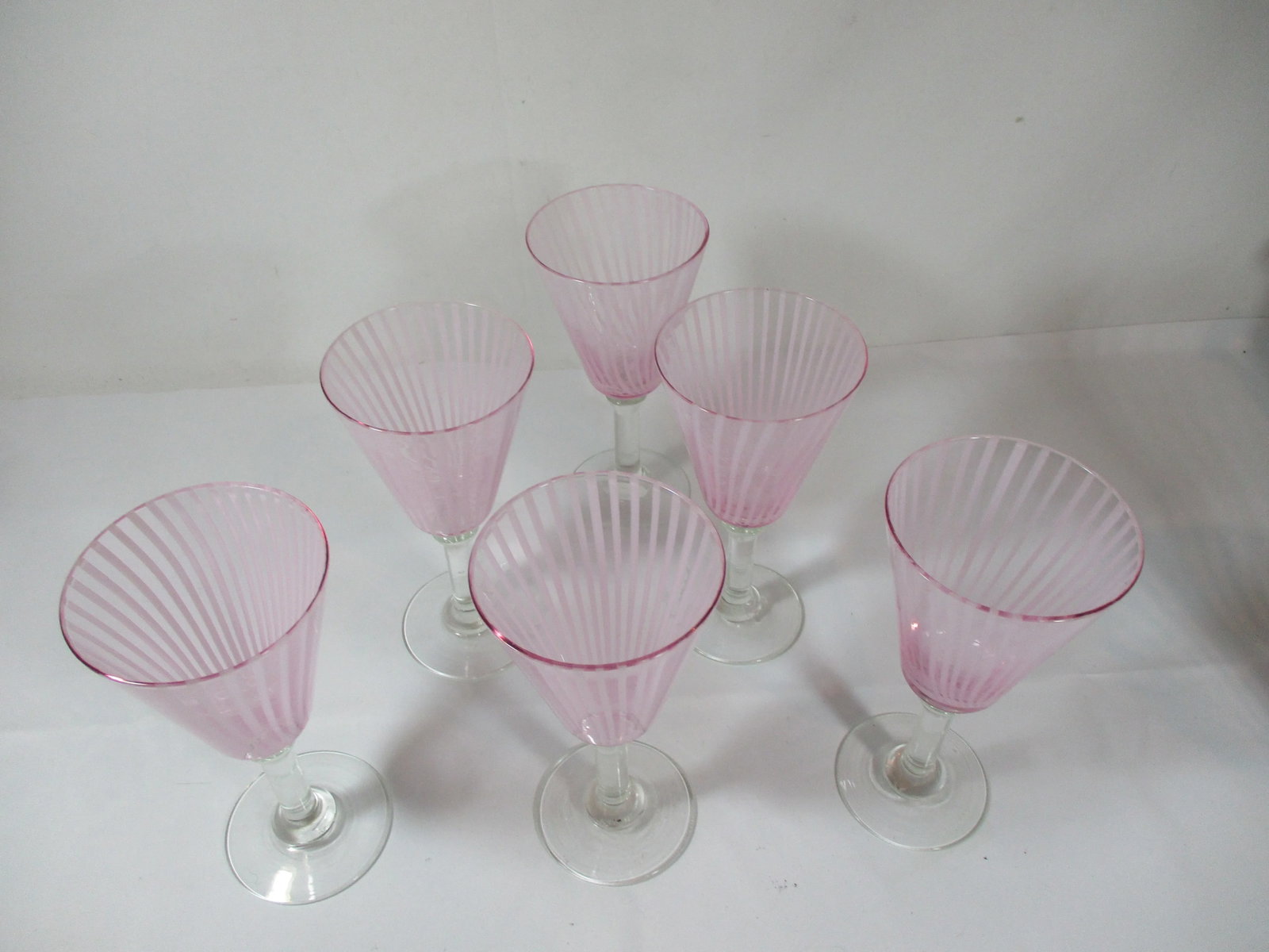 1960s Pink Striped Murano Style Martini Pitcher and Stemmed Goblets Set- 7 Pieces - 12