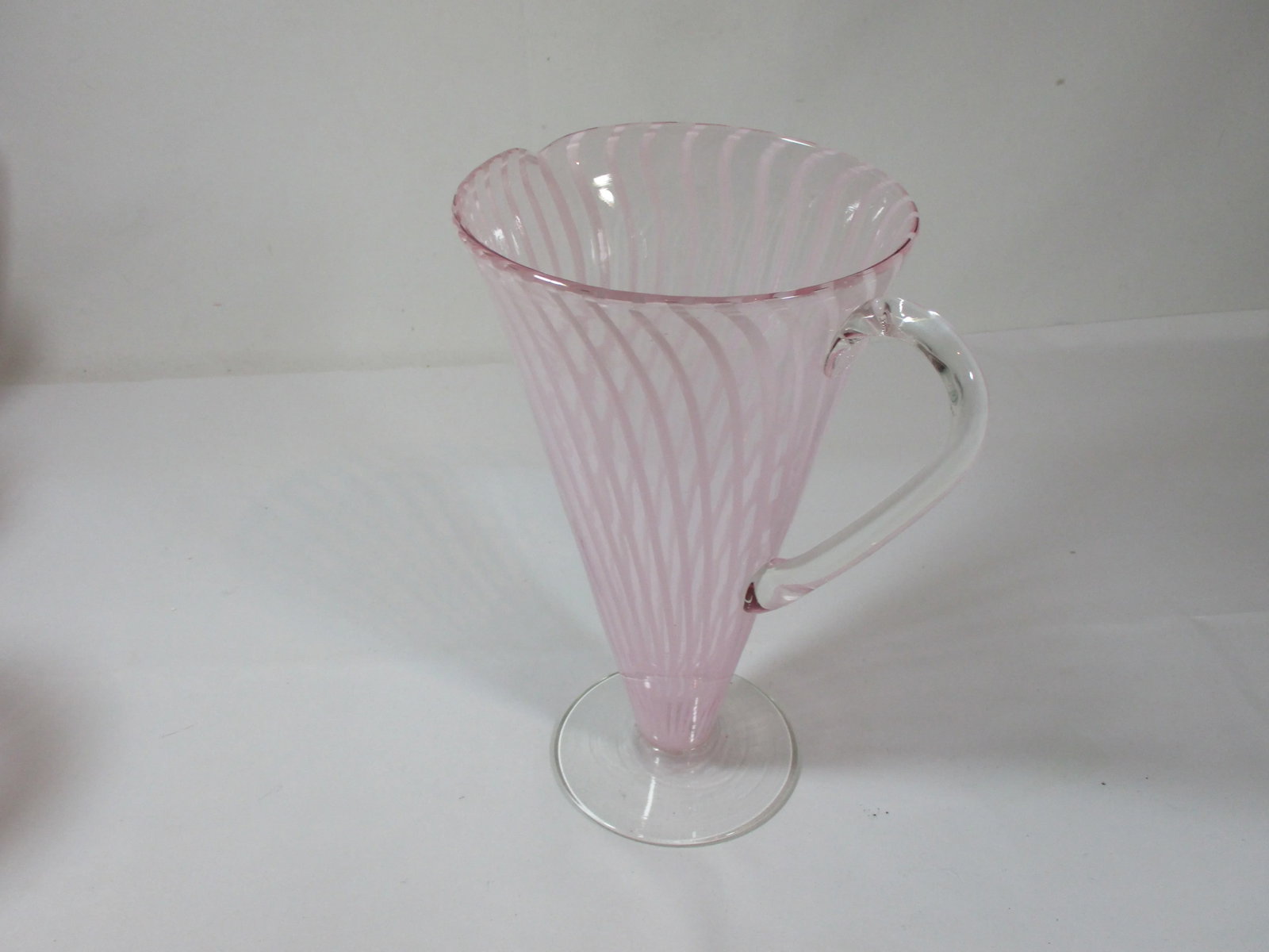 1960s Pink Striped Murano Style Martini Pitcher and Stemmed Goblets Set- 7 Pieces - 4