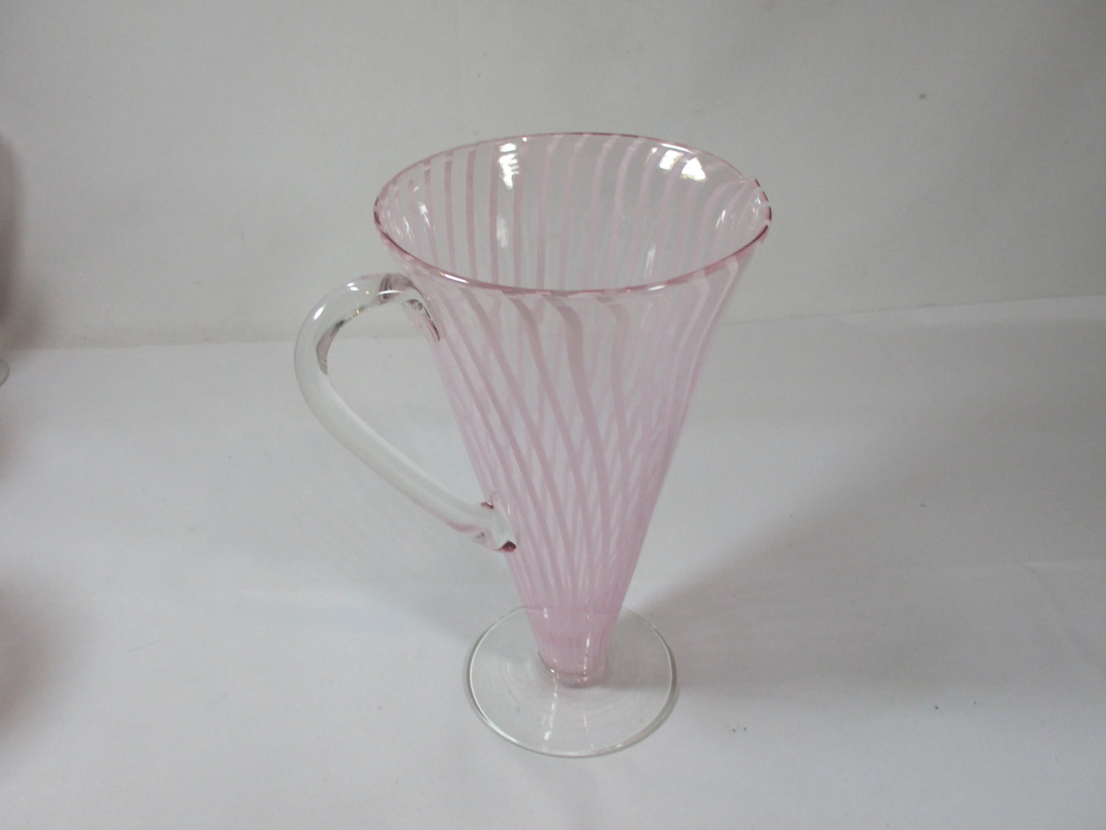 1960s Pink Striped Murano Style Martini Pitcher and Stemmed Goblets Set- 7 Pieces - 5
