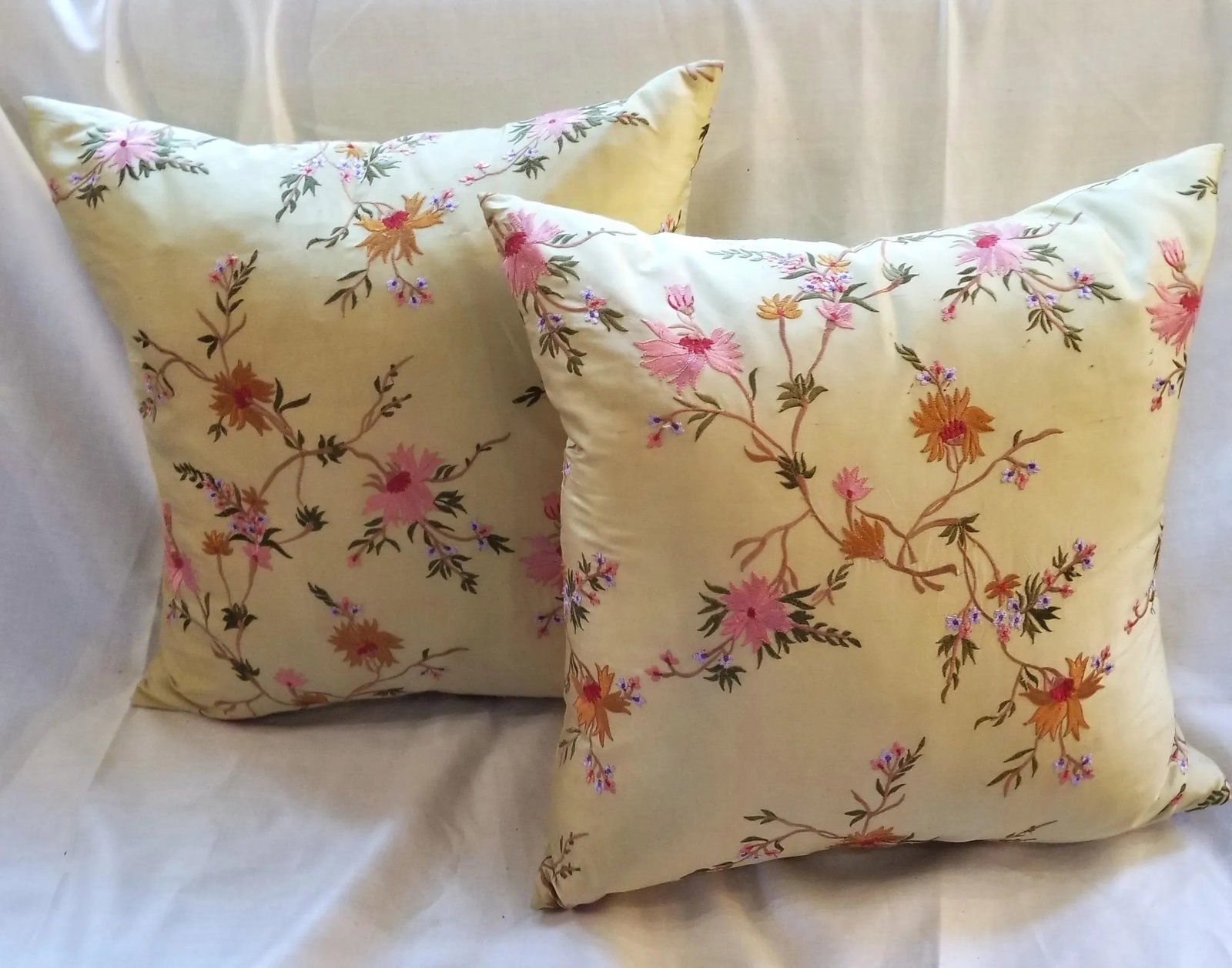 Pair of Embroidered Silk Throw Pillows - 10
