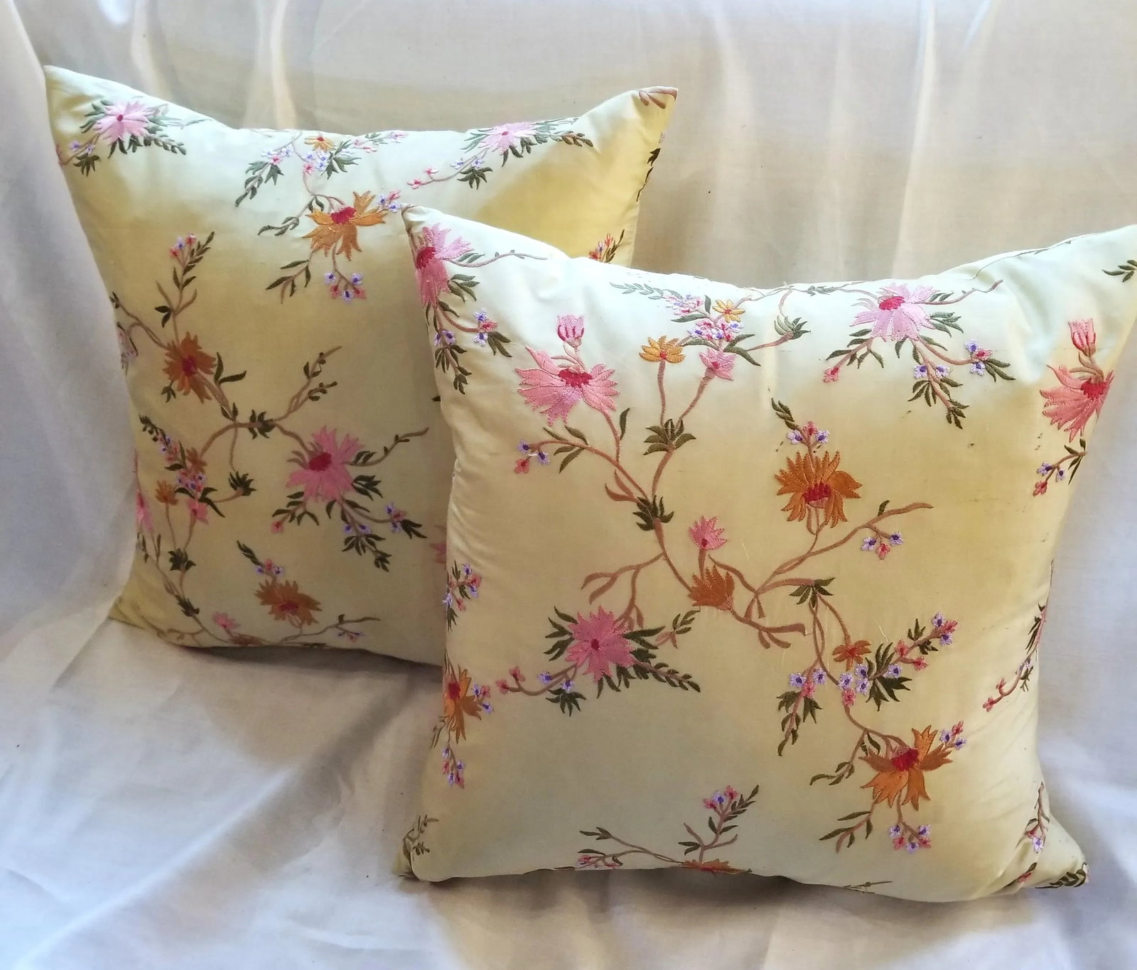 Pair of Embroidered Silk Throw Pillows - 2