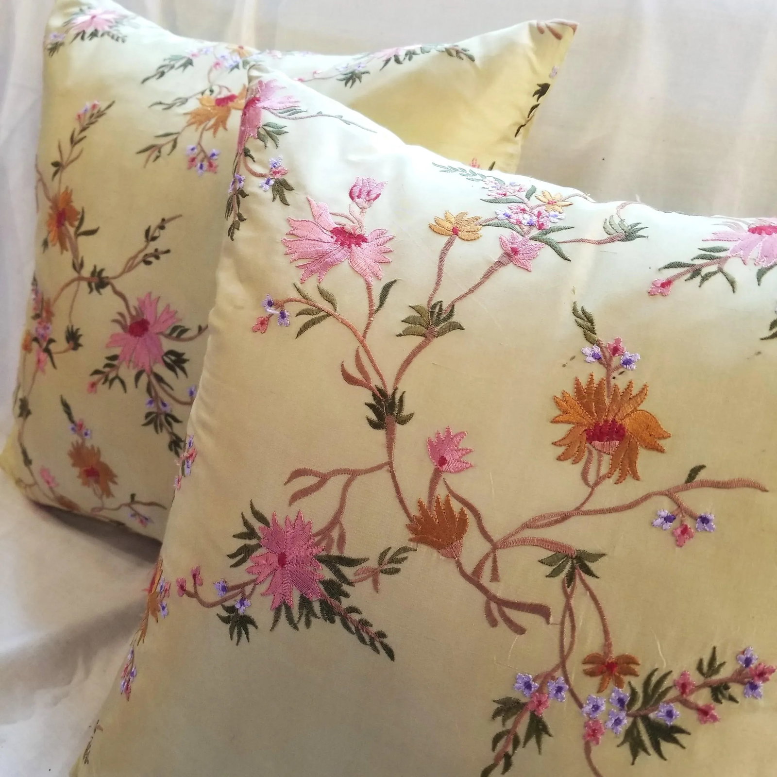 Pair of Embroidered Silk Throw Pillows - 3