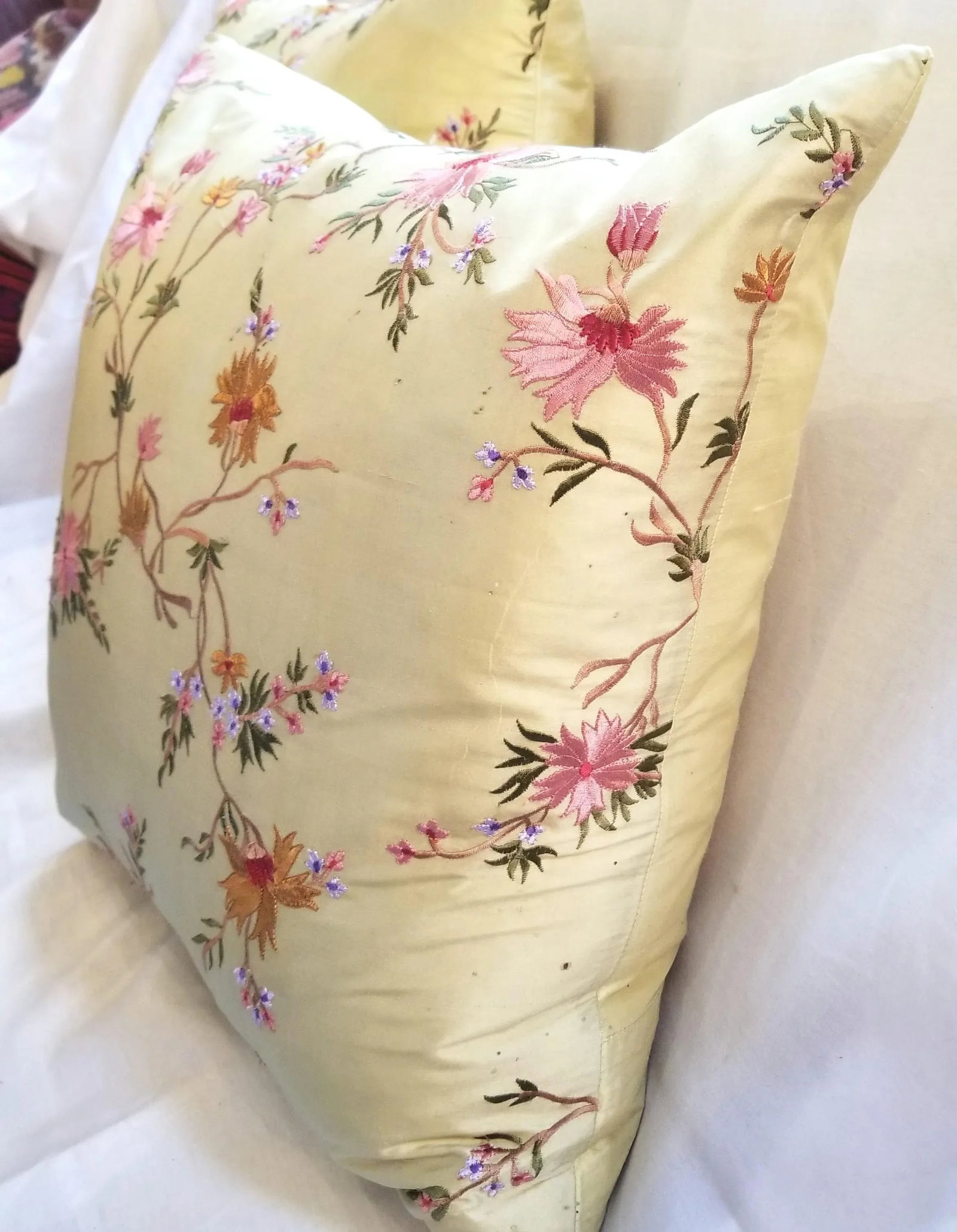 Pair of Embroidered Silk Throw Pillows - 9