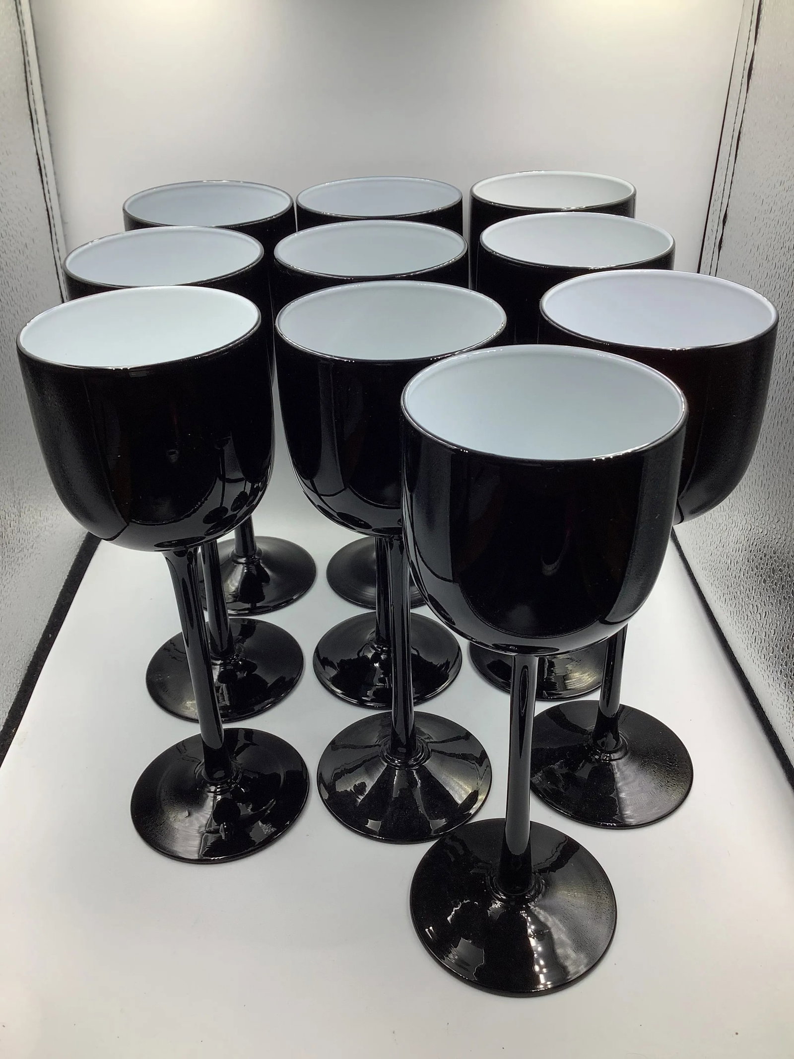 Vintage Carlo Moretti Italy Black White Tall Stem Cased Glass Wine Glasses - Set of 10 - 3