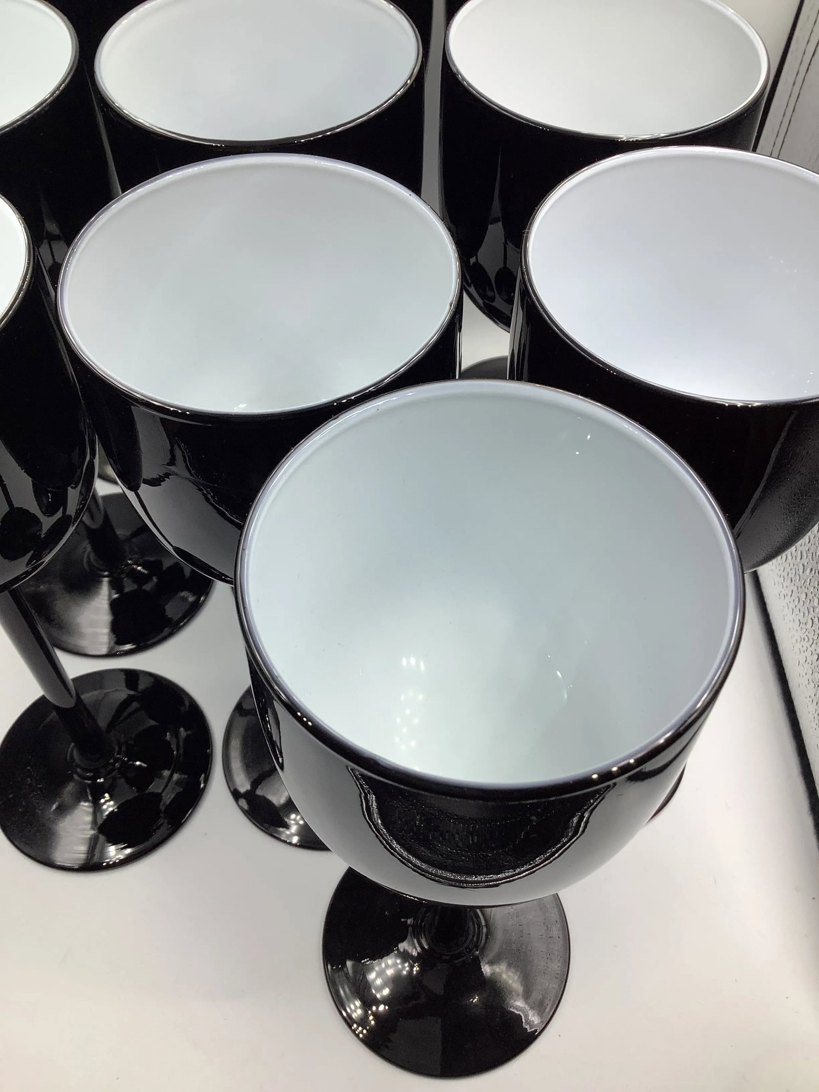 Vintage Carlo Moretti Italy Black White Tall Stem Cased Glass Wine Glasses - Set of 10 - 4