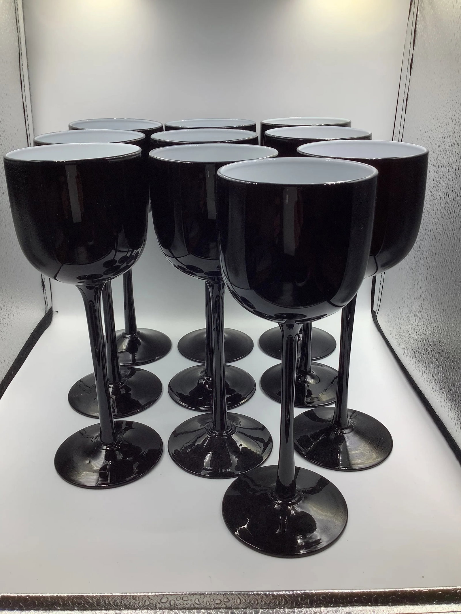 Vintage Carlo Moretti Italy Black White Tall Stem Cased Glass Wine Glasses - Set of 10 - 5